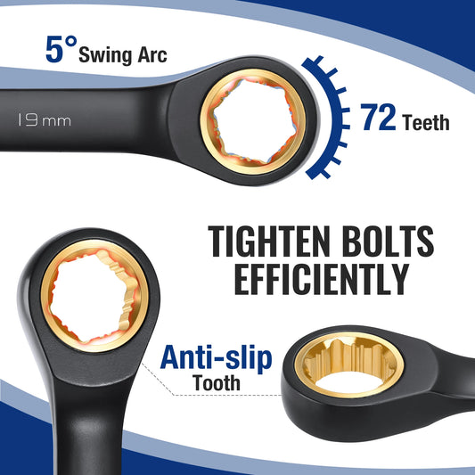 9pcs Ratcheting Combination Wrench Set Metric/SAE