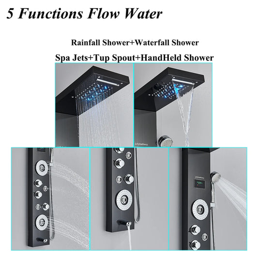 LED Shower Panel Tower System Rain Waterfall Shower Column