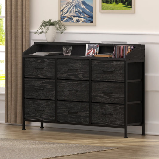 Dresser with LED Lights & Charging Station-Black