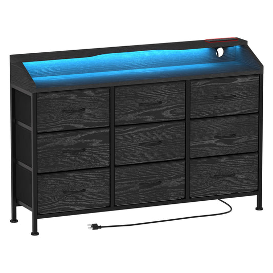Dresser with LED Lights & Charging Station-Black