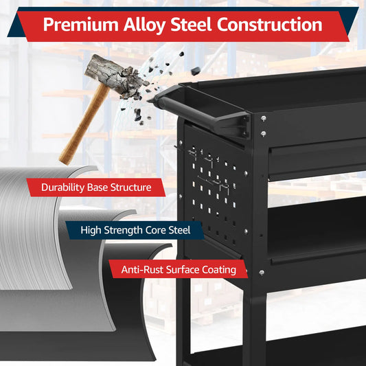 3 Tier Rolling Tool Cart on Wheels for Mechanics