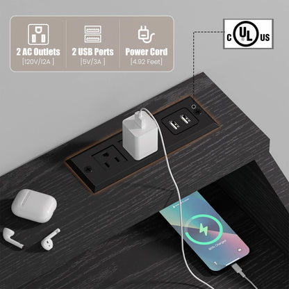 Dresser with LED Lights & Charging Station-Black