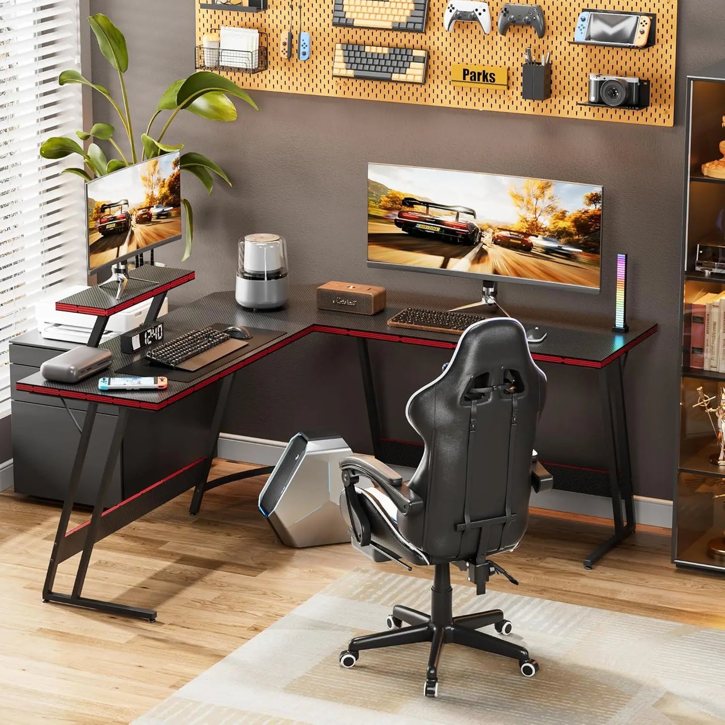 L-Shaped Gaming Desk with Monitor Stand