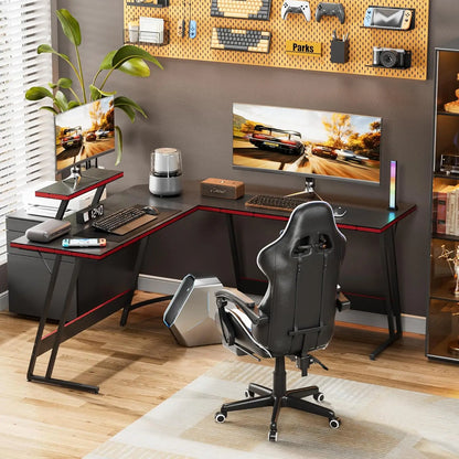 L-Shaped Gaming Desk with Monitor Stand