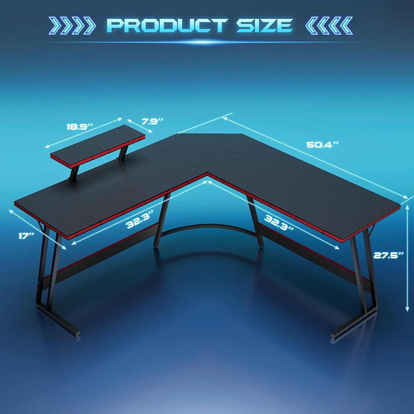 L-Shaped Gaming Desk with Monitor Stand