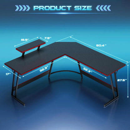 L-Shaped Gaming Desk with Monitor Stand