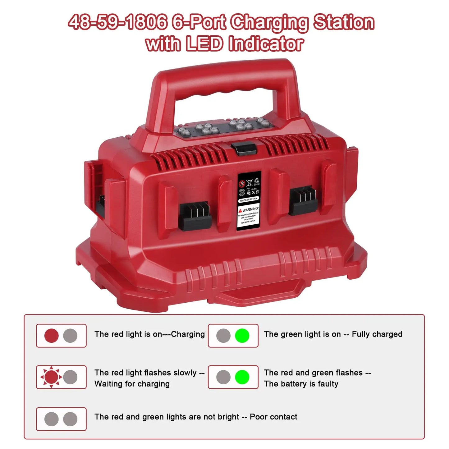 6 Port Charger Compatible with Milwaukee