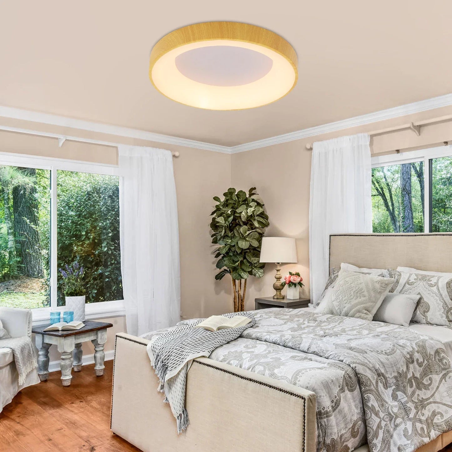 Wood Grain Ceiling Light, Modern LED Flush Mount
