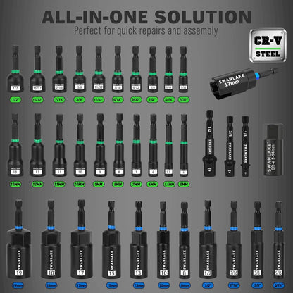 74-Piece Magnetic Nut Driver Set for Impact Drill, Metric & SAE Sockets