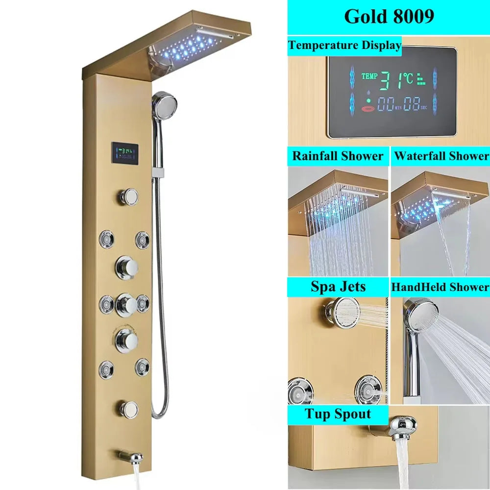 LED Shower Panel Tower System Rain Waterfall Shower Column
