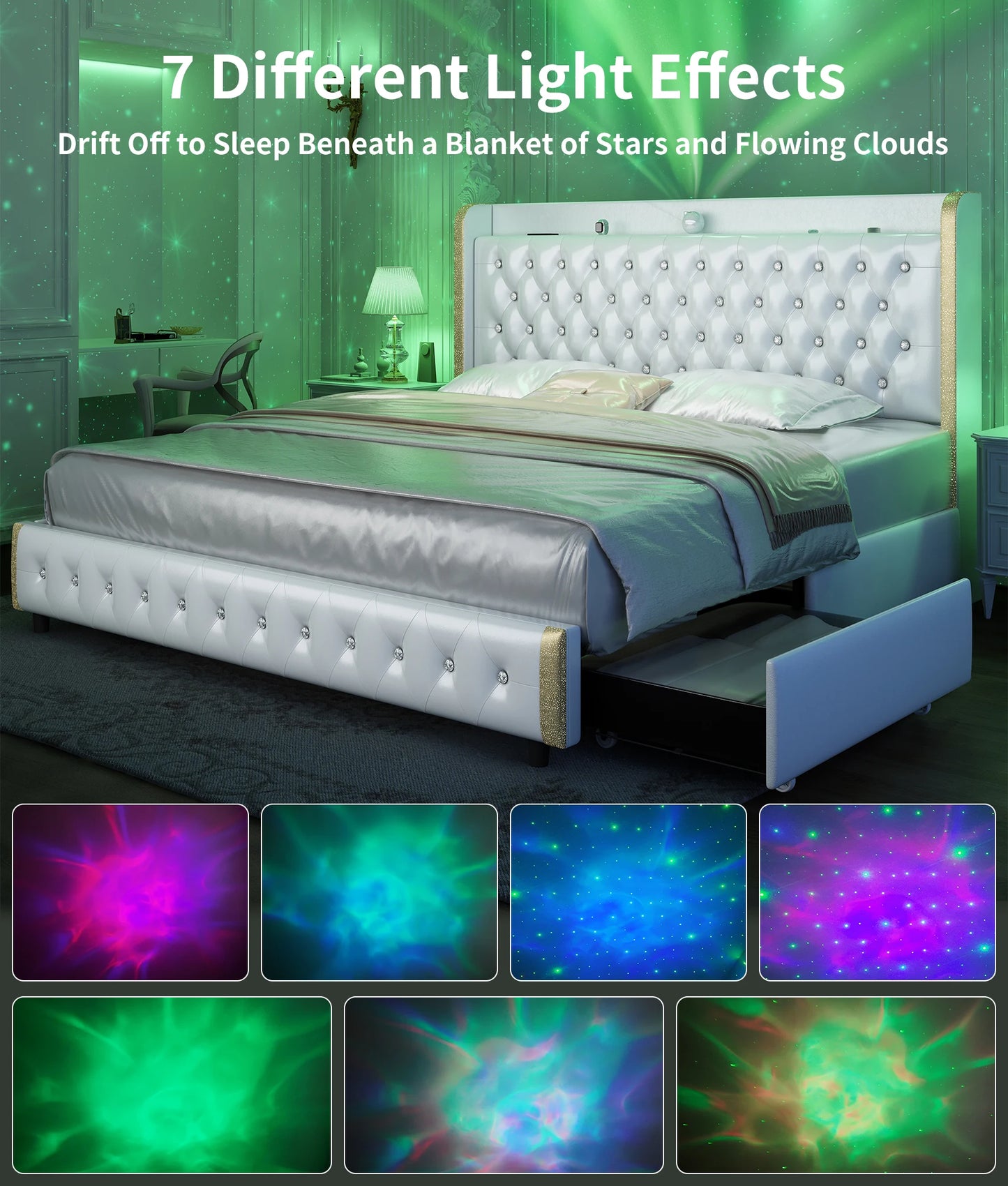 LED Bed Frame with Galaxy Projector