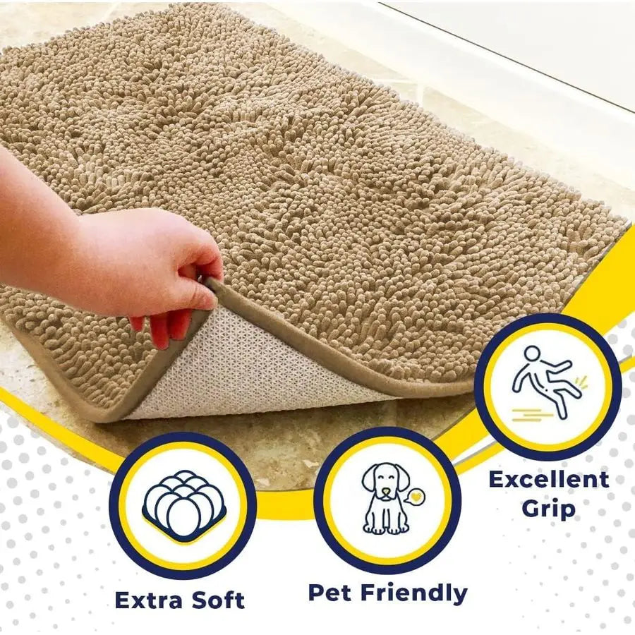 Pack of 3 Highly Absorbent Microfiber Dog Door Mat and Pet Rug, Non Slip Thick Washable Area Mat Soft Chenille for Kitchen Bath