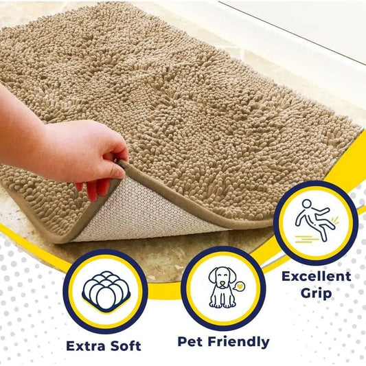 Pack of 3 Highly Absorbent Microfiber Dog Door Mat and Pet Rug, Non Slip Thick Washable Area Mat Soft Chenille for Kitchen Bath