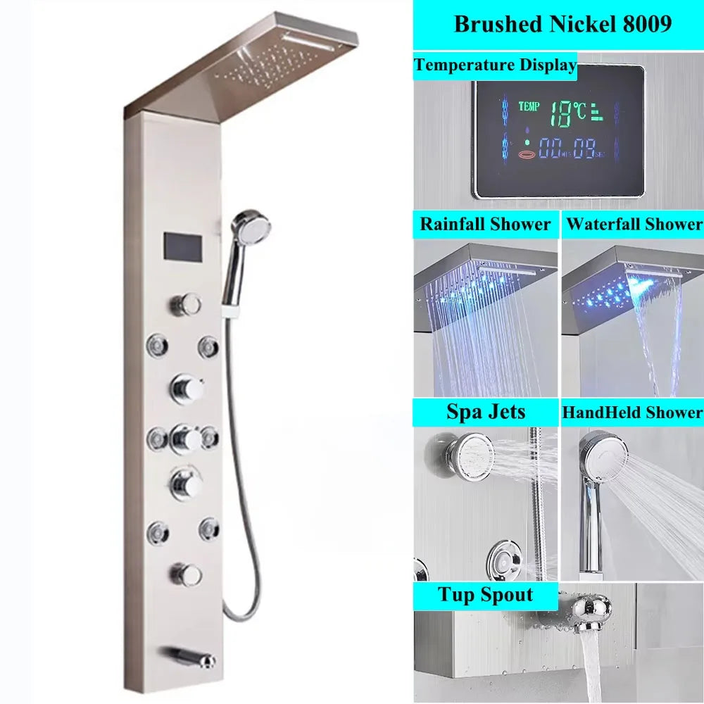 LED Shower Panel Tower System Rain Waterfall Shower Column