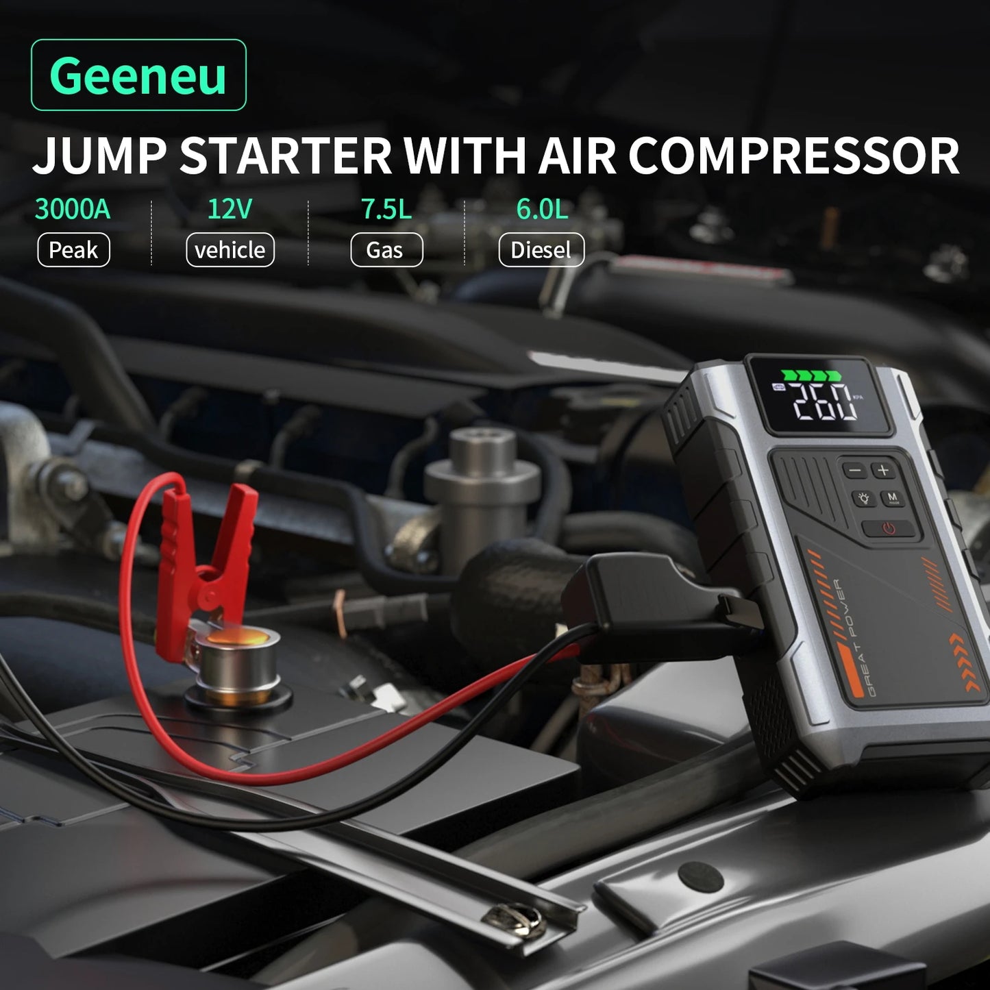 Portable Car Jump Starter With Air Compressor