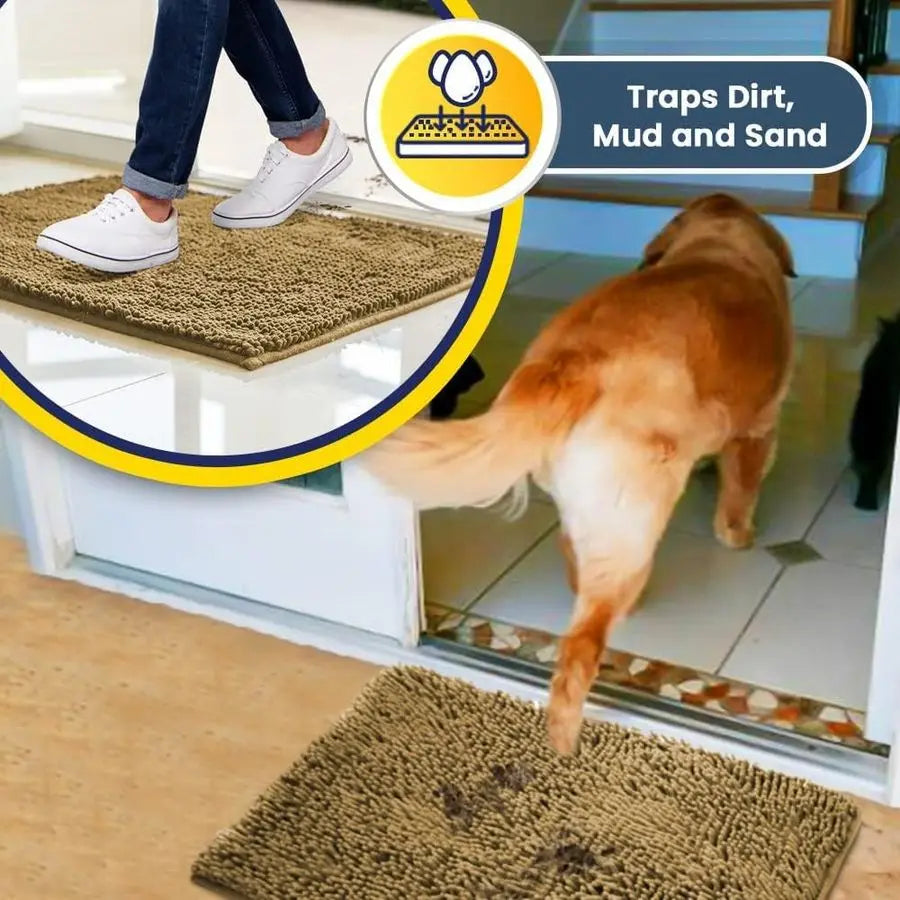 Pack of 3 Highly Absorbent Microfiber Dog Door Mat and Pet Rug, Non Slip Thick Washable Area Mat Soft Chenille for Kitchen Bath