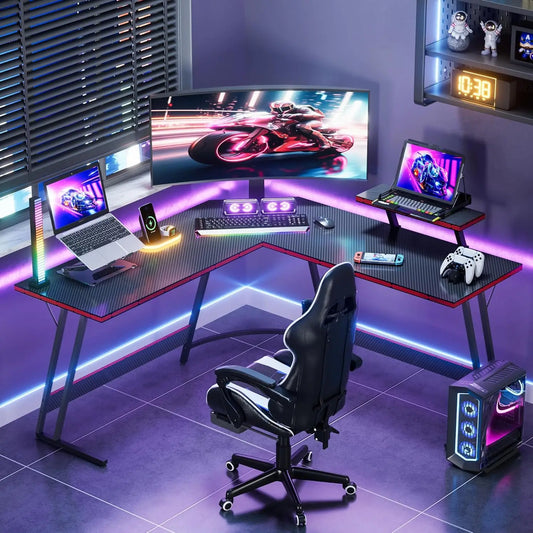 L-Shaped Gaming Desk with Monitor Stand