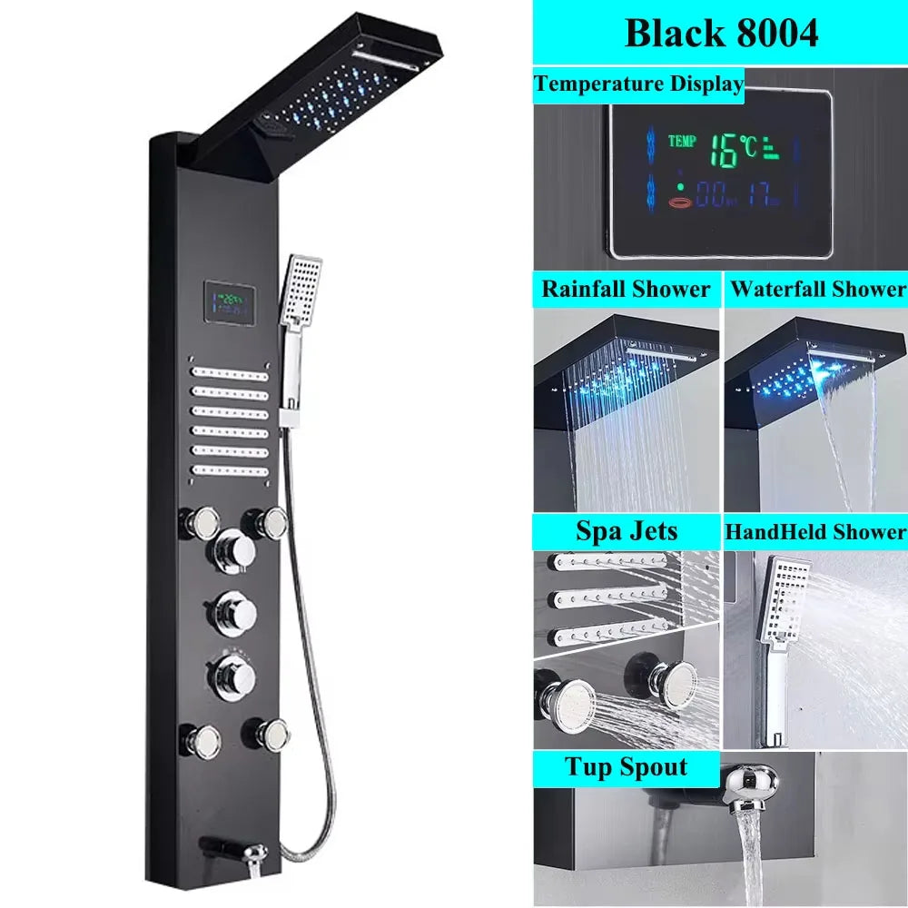 LED Shower Panel Tower System Rain Waterfall Shower Column