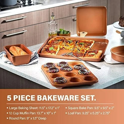 15Pc Copper Ceramic Nonstick Cookware Set