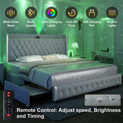 LED Bed Frame with Galaxy Projector