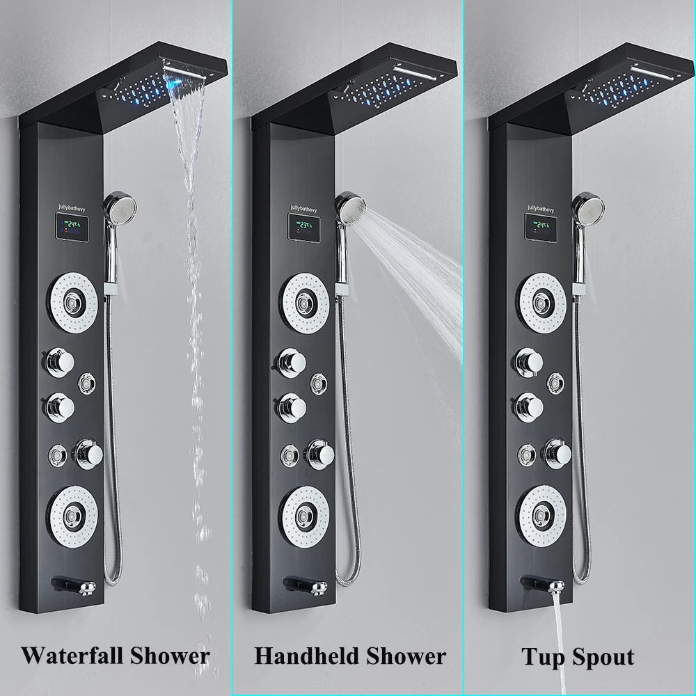 LED Shower Panel Tower System Rain Waterfall Shower Column
