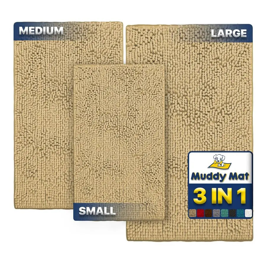 Pack of 3 Highly Absorbent Microfiber Dog Door Mat and Pet Rug, Non Slip Thick Washable Area Mat Soft Chenille for Kitchen Bath