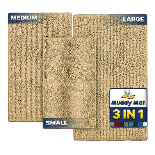 Pack of 3 Highly Absorbent Microfiber Dog Door Mat and Pet Rug, Non Slip Thick Washable Area Mat Soft Chenille for Kitchen Bath