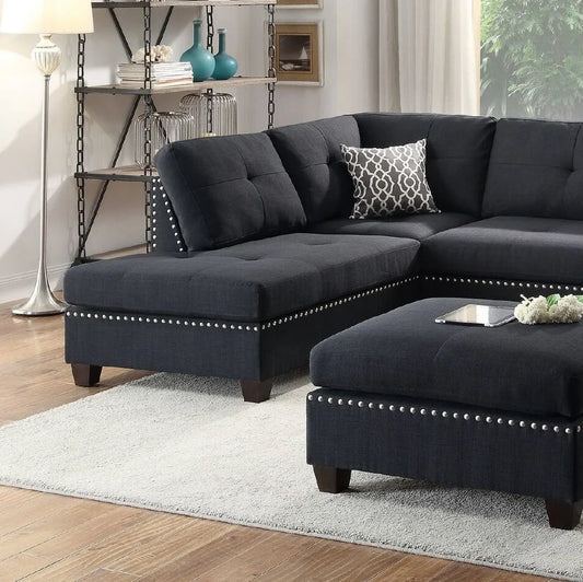 3-pcs Sectional Sofa Black