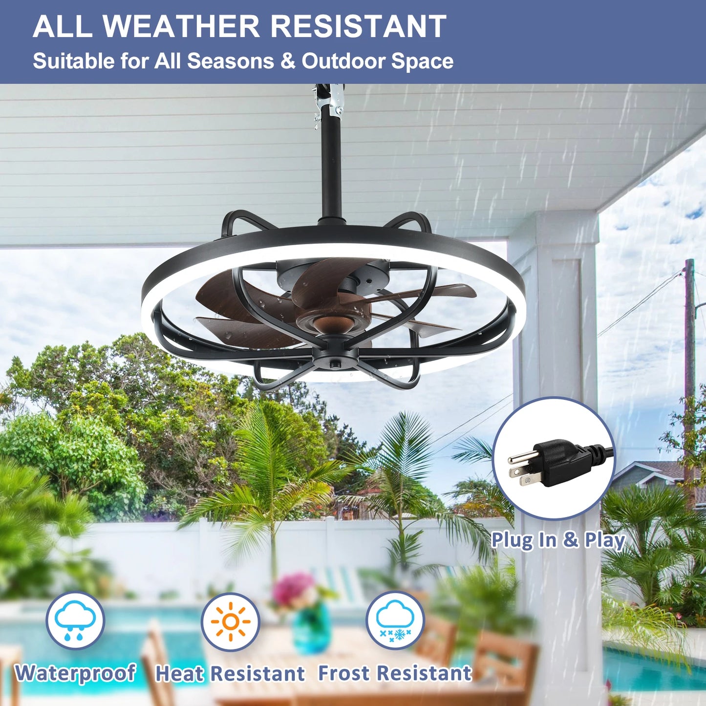 20" Outdoor Ceiling Fan with Lights