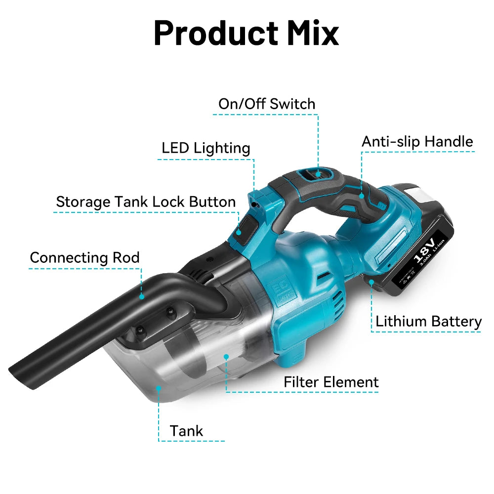 Cordless Portable Handheld Power Vacuum Cleaner Multi-function Dust Cleaning Tool For Makita 18v Battery