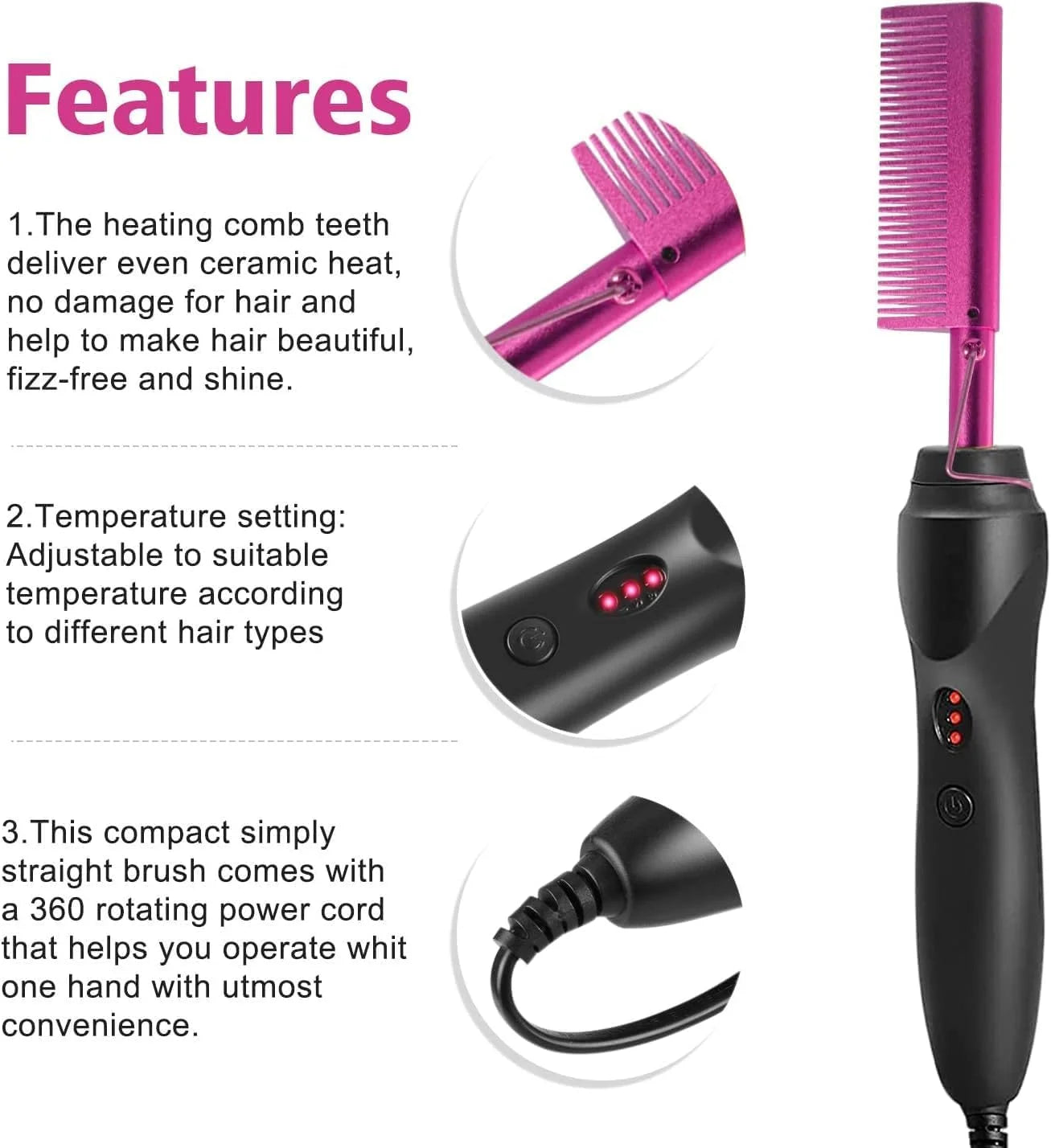 Electric Hot Comb Fast Heating Straightener Curling Iron