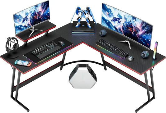L-Shaped Gaming Desk with Monitor Stand