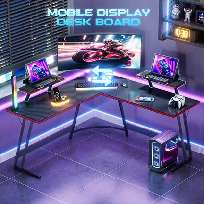L-Shaped Gaming Desk with Monitor Stand