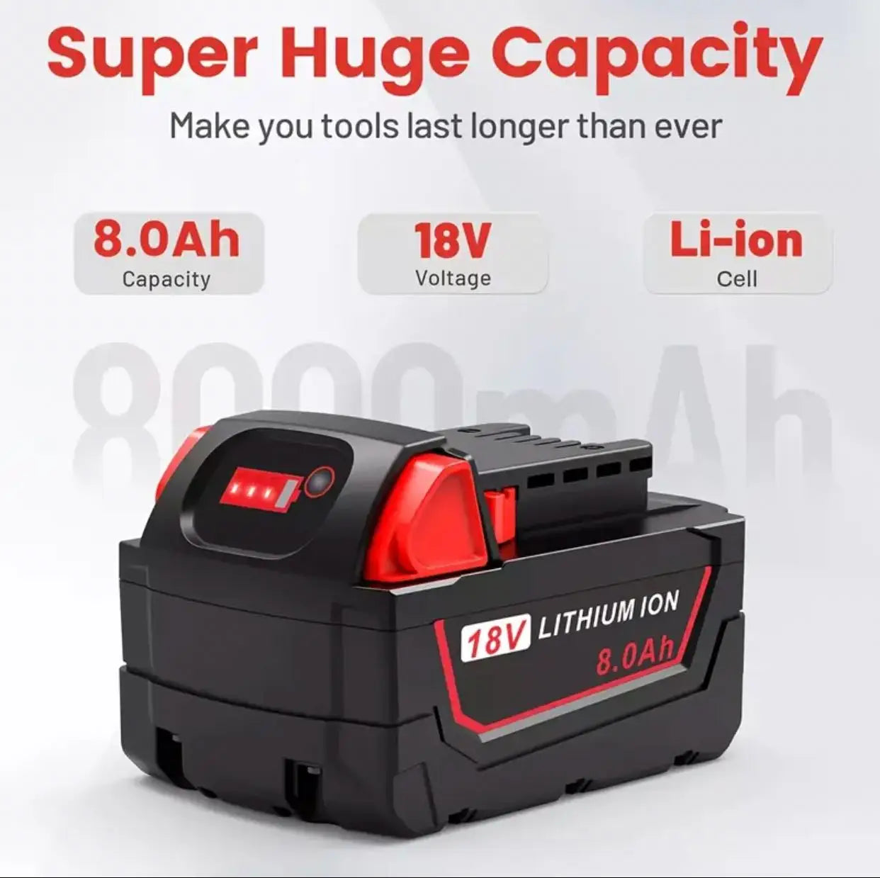 18V 8000mAH Replacement For Milwaukee