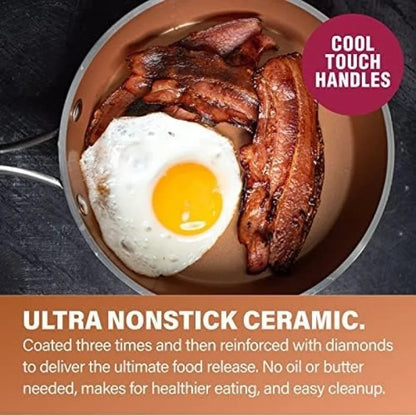 15Pc Copper Ceramic Nonstick Cookware Set