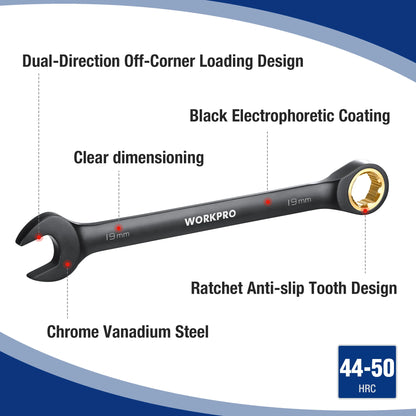 9pcs Ratcheting Combination Wrench Set Metric/SAE
