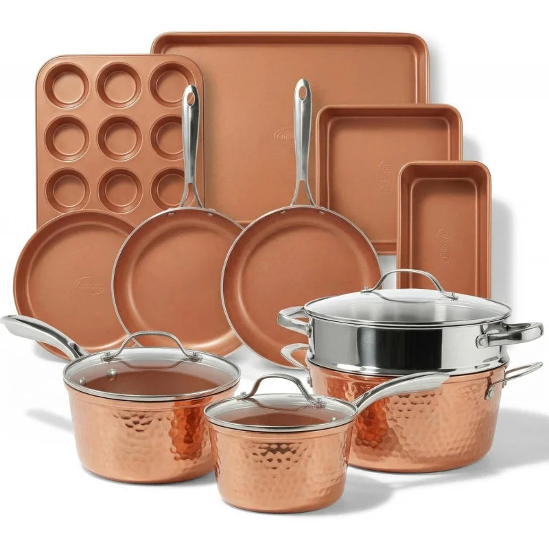 15Pc Copper Ceramic Nonstick Cookware Set