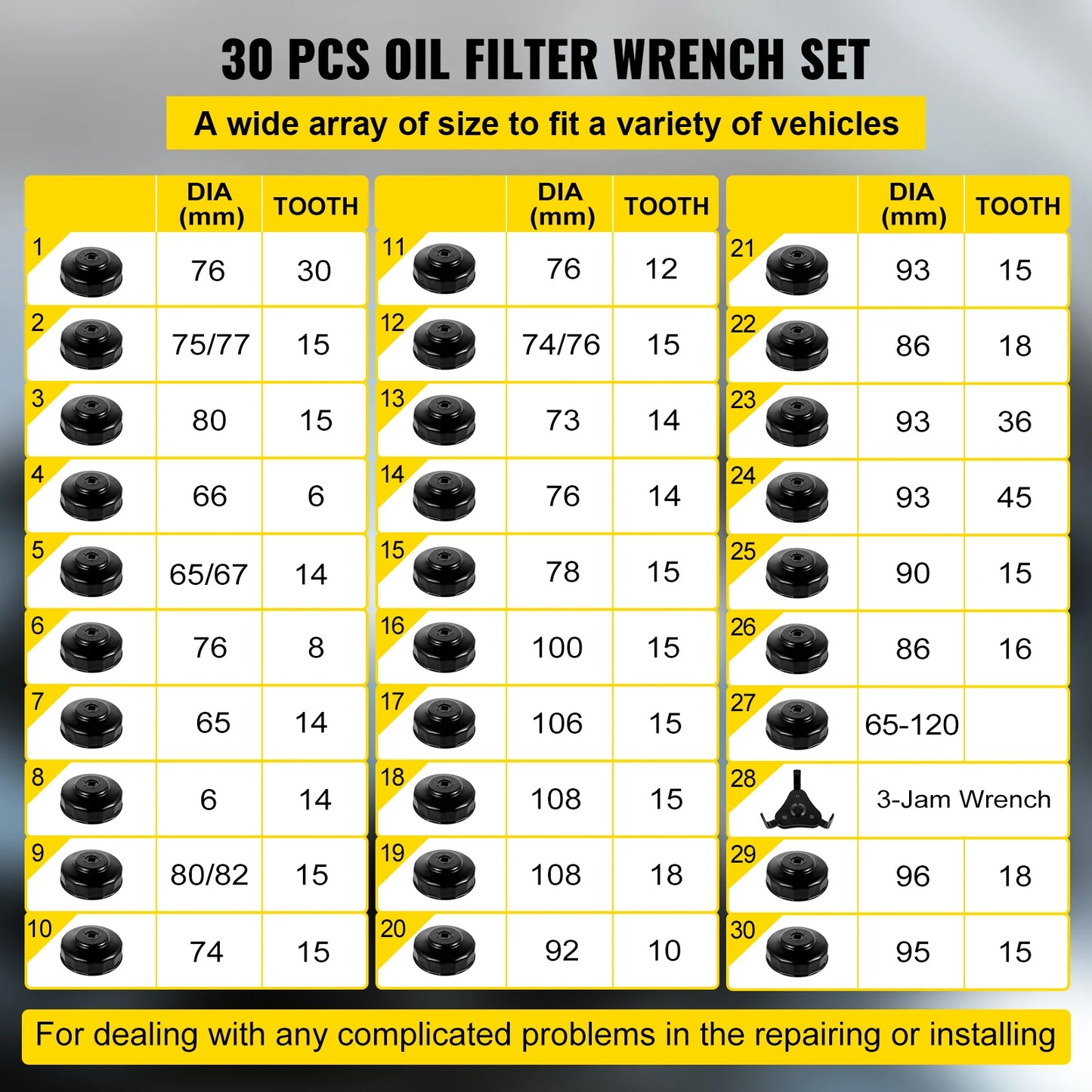 30 Pcs Oil Filter Socket Set