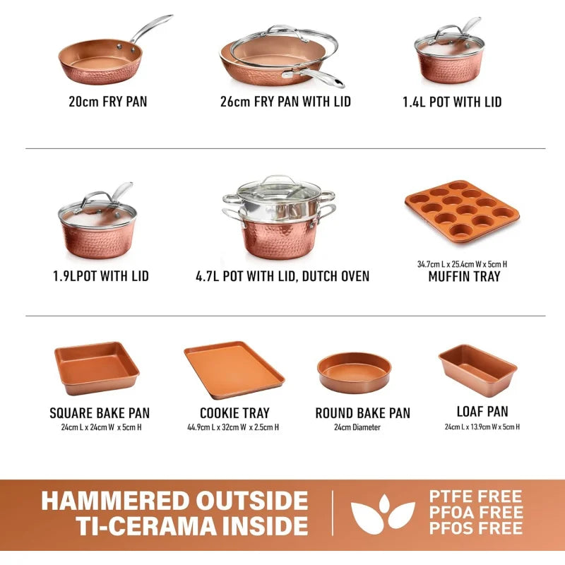 15Pc Copper Ceramic Nonstick Cookware Set