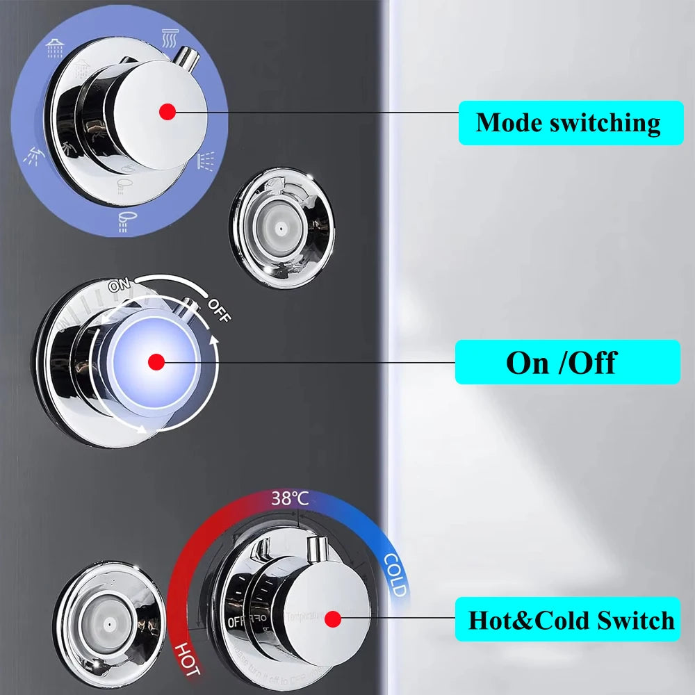 LED Shower Panel Tower System Rain Waterfall Shower Column