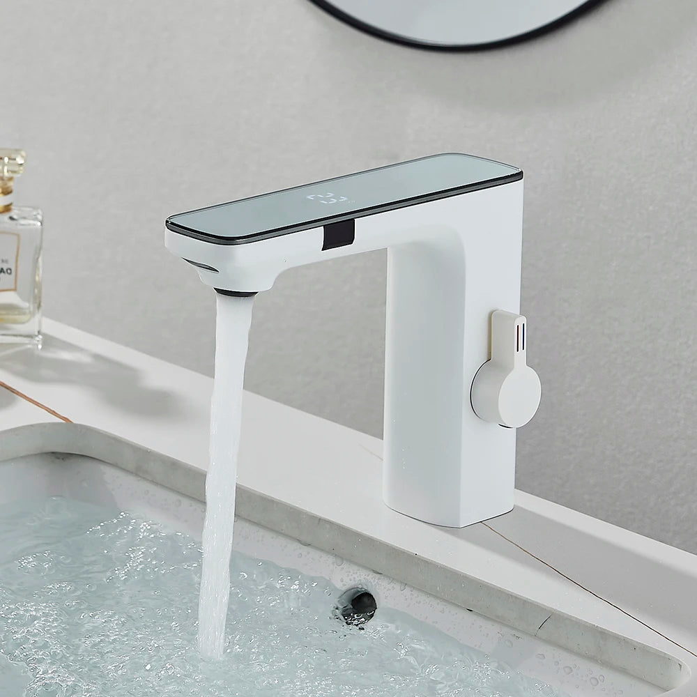 White Chrome Smart Sensor Basin Faucet