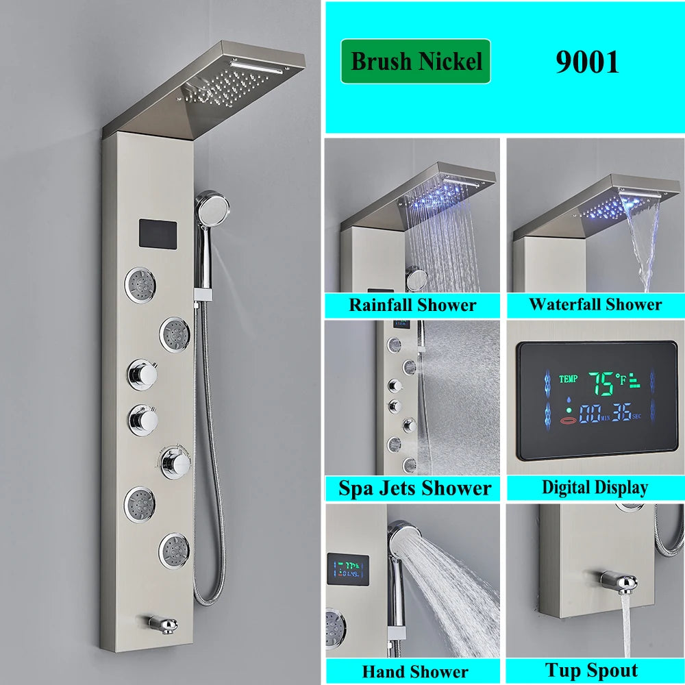 LED Shower Panel Tower System Rain Waterfall Shower Column