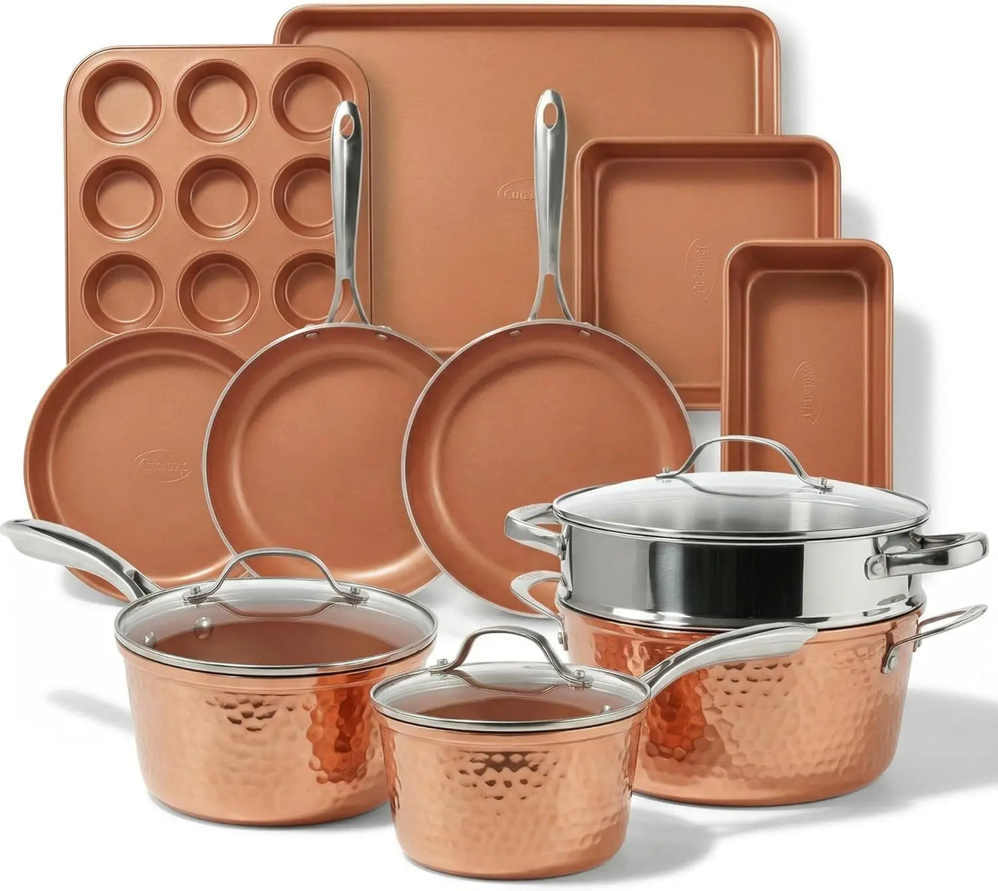 15Pc Copper Ceramic Nonstick Cookware Set