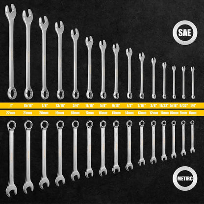 Combination Wrench Set, SAE & Metric