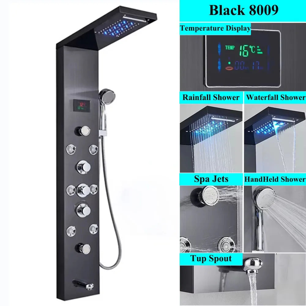 LED Shower Panel Tower System Rain Waterfall Shower Column
