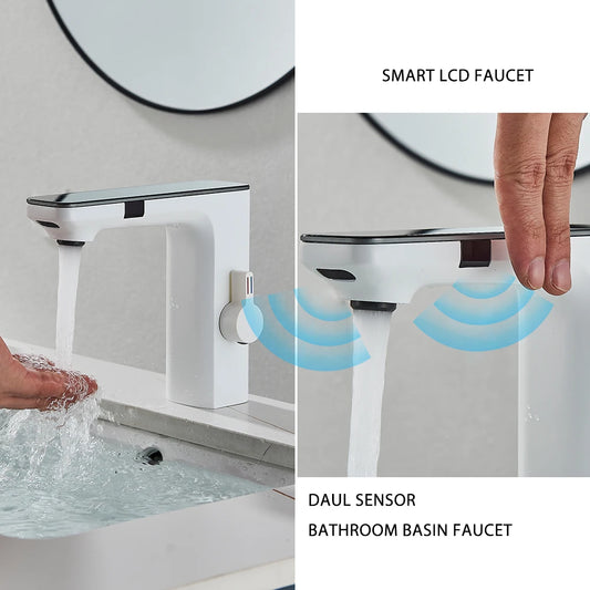 White Chrome Smart Sensor Basin Faucet