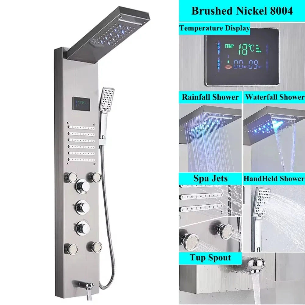 LED Shower Panel Tower System Rain Waterfall Shower Column