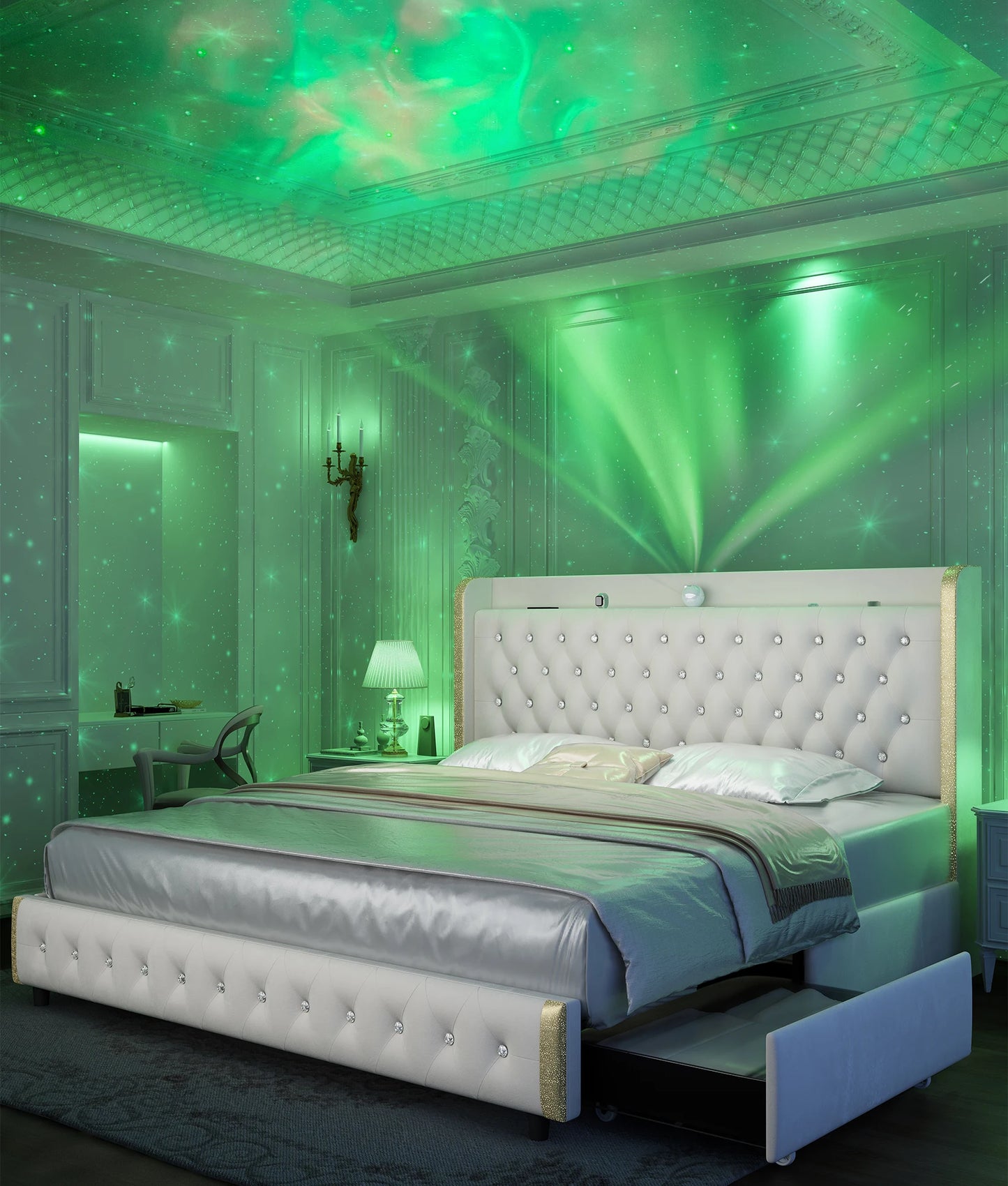 LED Bed Frame with Galaxy Projector