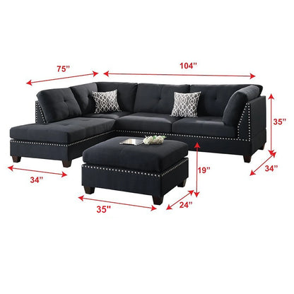 3-pcs Sectional Sofa Black